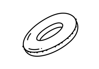 Retro style black outline drawing of inflatable swim ring offering summer fun and relaxation by the pool