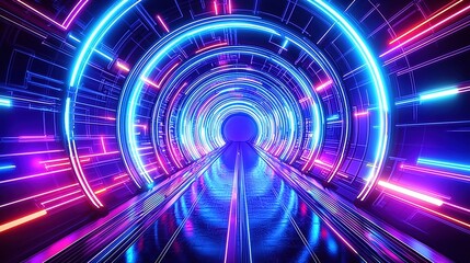 Stunning Neon Light Tunnel Inviting Exploration with Futuristic Glow 