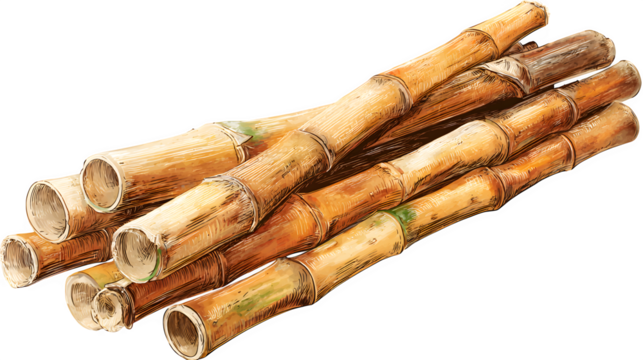 HD realistic hand-drawn bamboo sticks illustration isolated on white png