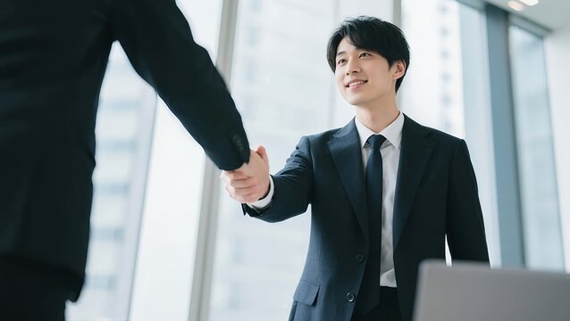 オフィスでクライアントと握手を交わす若い, 社員