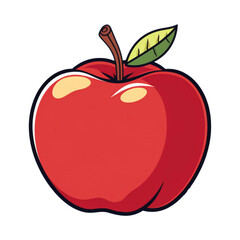 A cartoon illustration of a red apple with a stem and leaf.