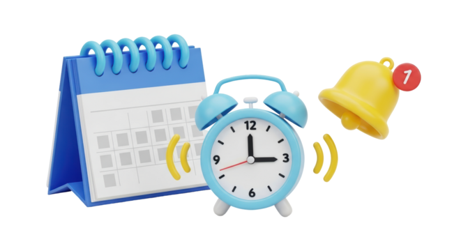 Isolated Reminder with Calendar Clock and Notification Bell