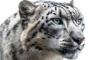 HD realistic snow leopard portrait isolated on white png