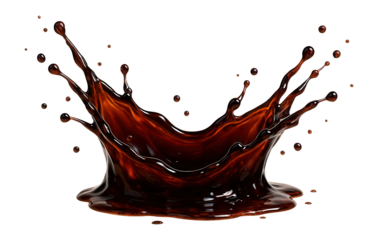 Splash of dark coffee with droplets and arcs