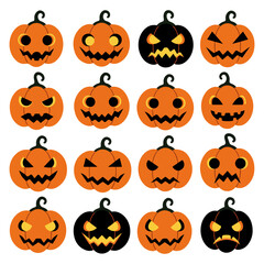 Pumpkin faces pack cute funny flat design 3