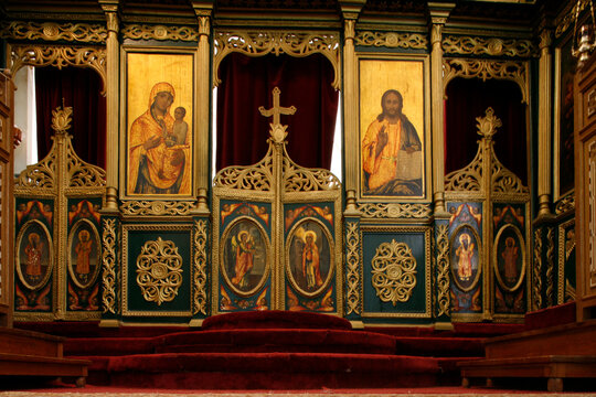 Saint Anthony coptic church iconostasis.  Jerusalem. Israel.
