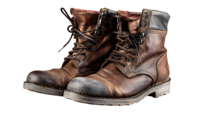 rugged brown leather boots isolated on white
