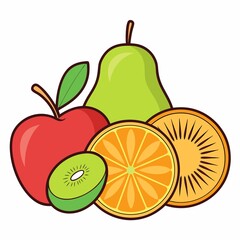 Vibrant Still Life of Fresh Fruits A Colorful and Healthy Composition Featuring Apple Pear Orange and Kiwi