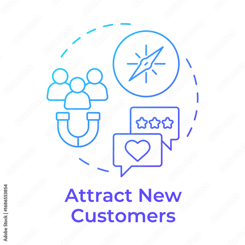 Aufkleber attract new customers blue gradient concept icon. expand audience with responsibility. benefit of et