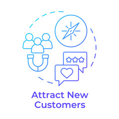 Attract new customers blue gradient concept icon. Expand audience with responsibility. Benefit of ethical branding. Round shape line illustration. Abstract idea. Graphic design. Easy to use in booklet
