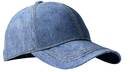 HD realistic blue jeans textile baseball cap isolated on white or white png