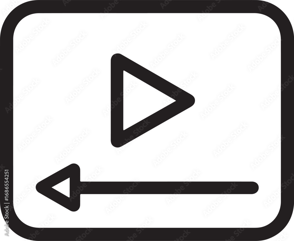Poster simple outline icon of a play button and rewind arrow on a rounded rectangle