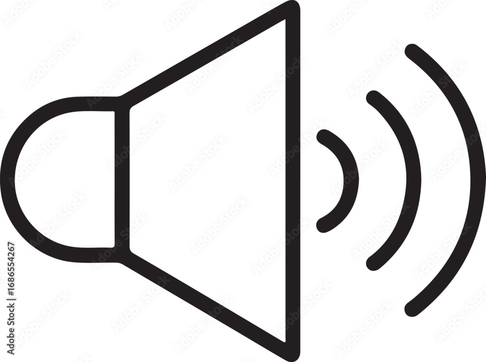 Poster simple outline icon of a speaker emitting sound waves for audio and volume concepts