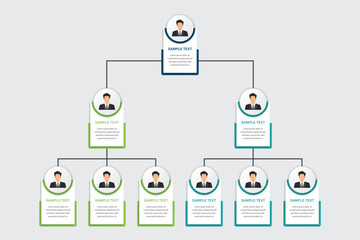 Colorful Organizational Chart Template with Team Hierarchy and Business Avatars