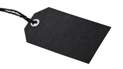 HD realistic black gift or price tag with silver brush edge isolated on white or white png