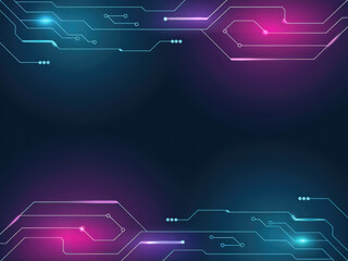 Fototapeta premium Futuristic circuit board background with glowing technology lines, abstract digital network pattern, cyber electronic motherboard design for innovation and hi-tech projects