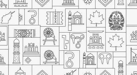 Minimalist Line Art Afghani Cultural Symbols Repeating Pattern Clean Design for Textiles