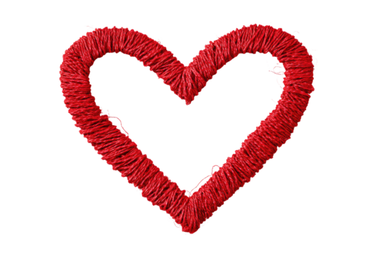 Red heart shape, densely filled with threads