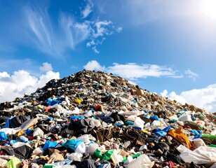 Mountain of trash under a clear sky