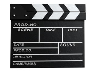 3D Rendered Movie Clapperboard in Side Perspective, Isolated PNG 