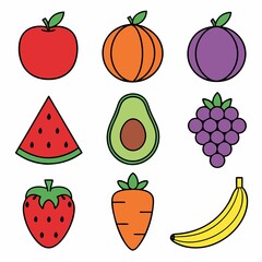 Vibrant Cartoon Fruits A Colorful and Playful Collection of Healthy Foods Depicted in a Whimsical Style Drawing