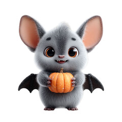 Fluffy Bat Pumpkin Pal Halloween Charm with Cutout on Black.