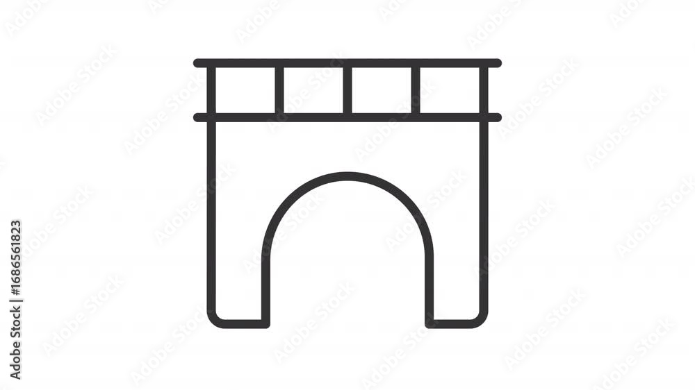 Poster railway bridge ui icon line animation. viaduct for trains riding. road structure building. transport