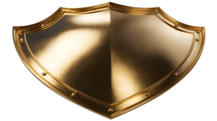 HD realistic golden metal shield isolated on white png