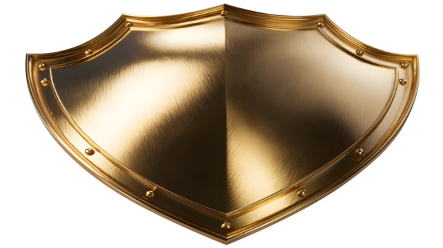 HD realistic golden metal shield isolated on white png