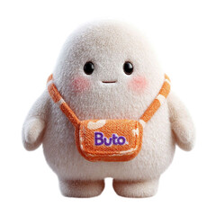 Fluffy Buto Character Cute Messenger with Orange Bag with Isolated.