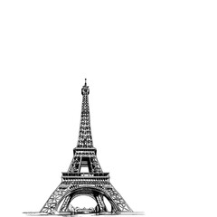 Obraz premium Detailed black and white drawing of the Eiffel Tower in Paris, France.