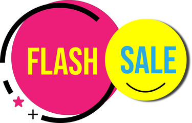 A vibrant graphic design advertising a flash sale event with bold text and a smiley face.