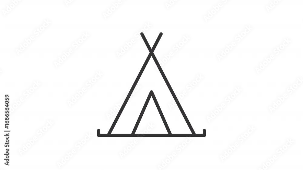 Poster teepee ui icon line animation. conical tent of native americans. canvas stretched on framework of wo