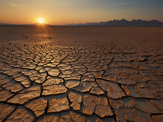 Sunrise over a cracked desert