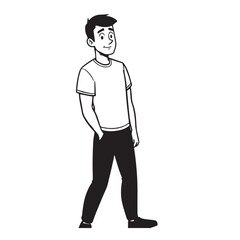 Handsome Man Black and White Illustration Vector Image Male Portrait Fashion Sketch Line Art Design