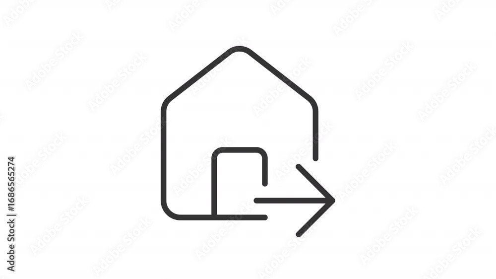 Poster relocation ui icon line animation. home ownership, property. house checkout, rent. moving out. real 