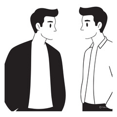 Handsome Man Black and White Illustration Vector Image Male Portrait Fashion Sketch Line Art Design