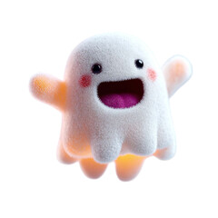 Fluffy Friend Happy Ghost Icon with Soft, Cute, Spooky, and Halloween isolated.