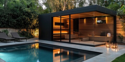 Luxury Outdoor Sauna and Poolside Relaxation