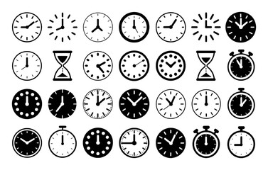 Collection of Clock and Hourglass Icons Representing Time