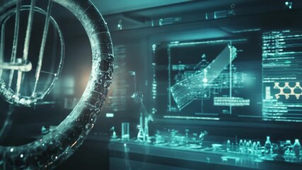 Futuristic laboratory showing scientific data on computer screen - Powered by Adobe