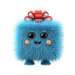 Fluffy Gift Adorable Furry Friend with Bow on Black Background.
