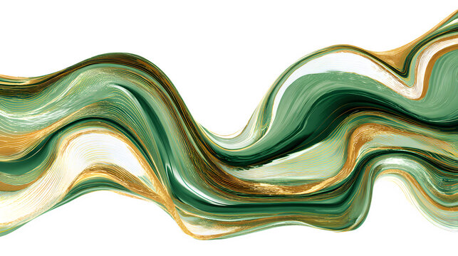 abstract green and gold flowing wave pattern isolated on white background