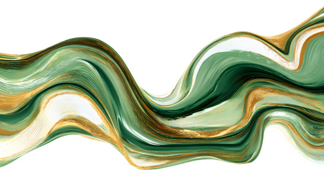abstract green and gold flowing wave pattern isolated on white background