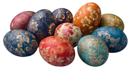 HD realistic assorted colorful painted Easter eggs