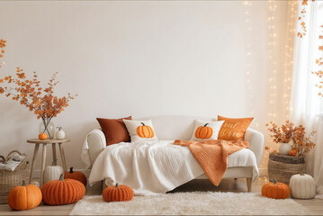 autumn interior with sofa and pillows