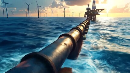 Offshore pipeline and wind turbines - Powered by Adobe