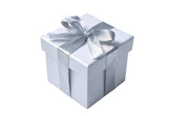 Obraz premium A white gift box with a silver ribbon and bow