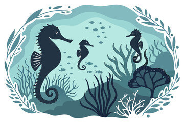 Fototapeta premium Marine Fantasy Silhouette Vector Illustration