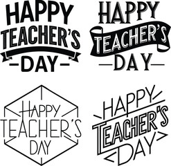 Illustration of four black and white designs celebrating happy teachers day isolated on white background
